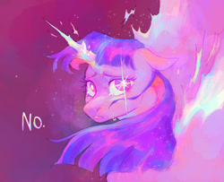 Size: 1600x1300 | Tagged: safe, artist:abbytabbys, imported from derpibooru, part of a set, twilight sparkle, alicorn, pony, alternate universe, artificial horn, artificial wings, augmented, bangs, colored eyebrows, crying, dream, ethereal body, ethereal horn, ethereal mane, ethereal wings, eyelashes, female, floppy ears, flowing mane, frown, glowing, glowing mane, glowing tail, horn, large wings, looking at you, looking back, looking back at you, magic, magic horn, magic wings, mare, open frown, open mouth, purple eyes, shiny mane, shiny tail, solo, sparkles, sparkly mane, spread wings, tail, talking, three quarter view, three toned mane, twilight sparkle (alicorn), unstable magic, white text, wings