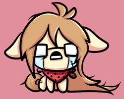 Size: 1182x945 | Tagged: safe, artist:coco-drillo, imported from derpibooru, oc, oc only, oc:cocodrillo, earth pony, pony, clothes, crying, crying on the outside, floppy ears, game, glasses, long mane, messy mane, scarf, simple background, solo, the binding of isaac, video game crossover