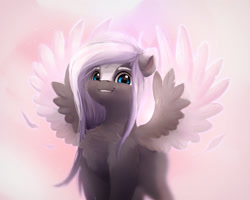 Size: 2343x1875 | Tagged: safe, artist:itssim, imported from derpibooru, oc, oc only, pegasus, pony, cheek fluff, chest fluff, colored wings, colored wingtips, commission, feather, looking at you, oc name needed, pegasus oc, smiling, smiling at you, solo, spread wings, wings