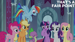 Size: 2000x1125 | Tagged: safe, edit, edited screencap, editor:quoterific, imported from derpibooru, screencap, applejack, fluttershy, pinkie pie, rainbow dash, rarity, spike, twilight sparkle, the beginning of the end, mane six