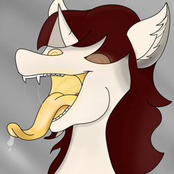 Size: 3000x3000 | Tagged: safe, artist:94dragonfire94, imported from derpibooru, oc, oc only, oc:biepbot, changeling, waspling, drool, drool string, mawshot, open mouth