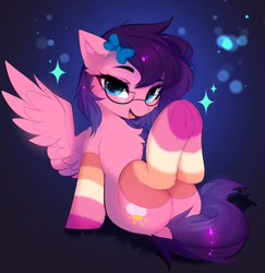 Size: 3392x3483 | Tagged: safe, artist:empress-twilight, imported from derpibooru, pegasus, pony, clothes, commission, glasses, lesbian pride flag, pride, pride flag, socks, solo, ych result