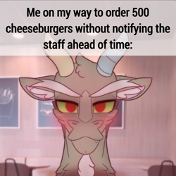 Size: 4096x4096 | Tagged: safe, artist:sodapop sprays, imported from derpibooru, discord, draconequus, series:derpy can't catch a break, mcdonald's, meme, solo, text