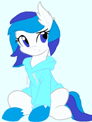 Size: 526x700 | Tagged: safe, artist:aquamelonscm95, imported from derpibooru, oc, oc only, pegasus, pony, clothes, hoodie, light blue background, pegasus oc, simple background, solo, wings