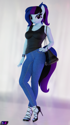 Size: 2160x3840 | Tagged: safe, artist:shadowboltsfm, imported from derpibooru, oc, oc:maple cake, anthro, plantigrade anthro, 3d, blender, bracelet, breasts, clothes, crossed legs, denim, feet, female, hand on hip, high heels, high res, jeans, jewelry, looking at you, nail polish, not sfm, pants, ponytail, pose, purse, sexy, shoes, smiling, solo