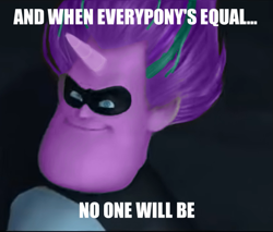 Size: 523x445 | Tagged: safe, edit, edited screencap, imported from derpibooru, screencap, starlight glimmer, human, horn, shitposting, syndrome, the incredibles