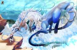 Size: 2627x1729 | Tagged: safe, artist:brainiac, imported from derpibooru, oc, oc:yggdrasil uriel, dragon, hybrid, original species, pony, crossover, digital painting, dragonfied, final fantasy, final fantasy xiv, genshin impact, male, neuvillette (genshin impact ), ponified, rabbit pony, stallion, viera pony