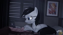 Size: 1920x1080 | Tagged: safe, artist:midnightdanny, oc, oc only, oc:midnight harmony, pony, 3d, female, glasses, lying down, mare, sad