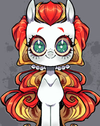 Size: 1080x1350 | Tagged: safe, alternate version, artist:batzy-artz, imported from derpibooru, part of a set, citrus sweetheart, earth pony, pony, abstract background, alternate design, alternate hairstyle, big eyes, colored eyelashes, colored sclera, creepy, creepy smile, female, g3, green eyes, hair tie, heart, heart eyes, long mane, looking at you, mare, outline, ponytail, red eyelashes, shiny eyelashes, smiling, solo, standing, staring at you, staring into your soul, symmetrical, tied mane, toy interpretation, two toned mane, watermark, white coat, white pupils, wide eyes, wingding eyes, yellow sclera