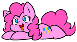 Size: 792x430 | Tagged: safe, artist:zutcha, imported from derpibooru, pinkie pie, earth pony, pony, cute, diapinkes, female, looking up, lying down, mare, no pupils, open mouth, open smile, outline, prone, simple background, smiling, solo, sploot, transparent background, white outline