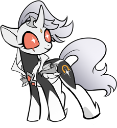 Size: 1096x1198 | Tagged: safe, artist:r-cang, imported from derpibooru, pony, unicorn, black coat, gray mane, grey tail, horn, orange sclera, simple background, smiling, solo, transparent background, white coat, white pupils