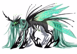 Size: 4093x2894 | Tagged: safe, artist:r-cang, imported from derpibooru, queen chrysalis, changeling, changeling queen, female, side view, simple background, solo, white background, wings