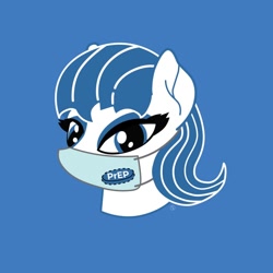 Size: 960x960 | Tagged: safe, imported from derpibooru, oc, oc only, oc:my little preppy, pony, blue background, eyeshadow, head only, makeup, mask, simple background, solo, surgical mask