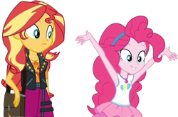 Size: 3824x2520 | Tagged: safe, edit, edited screencap, editor:homersimpson1983, imported from derpibooru, screencap, pinkie pie, sunset shimmer, equestria girls, background removed, duo, duo female, female, not a vector