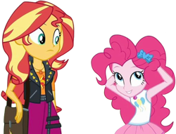 Size: 3290x2520 | Tagged: safe, edit, edited screencap, editor:homersimpson1983, imported from derpibooru, screencap, pinkie pie, sunset shimmer, human, equestria girls, background removed, duo, duo female, female, not a vector