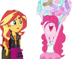 Size: 3062x2520 | Tagged: safe, edit, edited screencap, editor:homersimpson1983, imported from derpibooru, screencap, pinkie pie, sunset shimmer, human, equestria girls, background removed, clothes, female, not a vector, socks