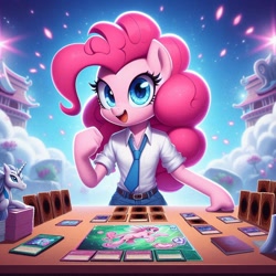 Size: 1024x1024 | Tagged: safe, imported from derpibooru, pinkie pie, anthro, earth pony, ai content, ai generated, card, female, prompter:pinkiepiepics, solo