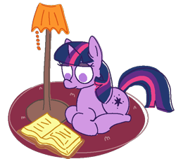 Size: 630x572 | Tagged: safe, artist:pylony, imported from derpibooru, twilight sparkle, pony, unicorn, book, horn, lamp, lying down, pixel-crisp art, ponyloaf, prone, reading, rug, simple background, solo, style emulation, transparent background, unicorn twilight