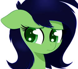 Size: 2120x1882 | Tagged: safe, artist:scandianon, imported from derpibooru, oc, oc only, oc:filly anon, earth pony, pony, bust, concerned, eyebrows, eyebrows visible through hair, female, filly, foal, looking to the left, reaction image, simple background, white background