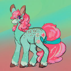 Size: 1238x1231 | Tagged: safe, artist:yaspup9000, imported from derpibooru, minty, earth pony, pony, body freckles, female, freckles, g3, g3 to g5, g5, generation leap, mare, redesign, smiling, solo, tail, unshorn fetlocks