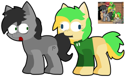 Size: 2368x1480 | Tagged: safe, artist:elianrandomworks, imported from derpibooru, oc, oc only, oc:april, oc:offline, earth pony, pony, pony town, nom, redraw