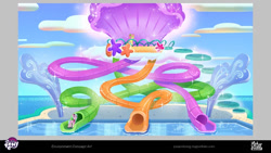 Size: 1015x572 | Tagged: safe, imported from derpibooru, earth pony, spoiler:g5, behind the scenes, cloud, dahlia, day, duo, g5, my little pony: tell your tale, posey bloom, swimming pool, tunnel, unshorn fetlocks, upcoming, waterparks