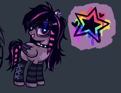 Size: 1614x1238 | Tagged: safe, artist:pichirin0, imported from derpibooru, oc, oc only, pegasus, choker, clothes, cutie mark, ear piercing, edgy, fangs, female, glasses, leg warmers, mare, oc name needed, pegasus oc, piercing, ponysona, scene, show accurate, solo, spiked choker, wings