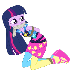 Size: 2500x2500 | Tagged: safe, artist:nie-martw-sie-o-mnie, imported from derpibooru, twilight sparkle, human, equestria girls, bondage, bound and gagged, cloth gag, clothes, female, femsub, gag, kneeling, my little pony equestria girls: rainbow rocks, rope, rope bondage, shoes, simple background, solo, submissive, transparent background, twisub, wedge heel