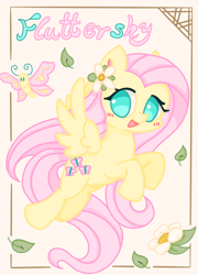 Size: 2156x3000 | Tagged: safe, artist:肝到驾崩, derpibooru exclusive, imported from derpibooru, fluttershy, butterfly, pegasus, cute, flower, flying, leaves, wings