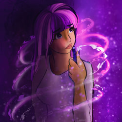 Size: 1280x1280 | Tagged: safe, artist:caritoox, imported from derpibooru, twilight sparkle, human, clothes, dark skin, female, humanized, magic, nail polish, palindrome get, pencil, shirt, solo