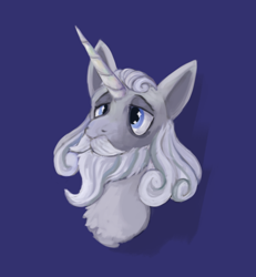 Size: 642x695 | Tagged: safe, artist:acura, imported from derpibooru, star swirl the bearded, unicorn, beard, blue background, bust, facial hair, horn, male, moustache, portrait, simple background, solo, stallion