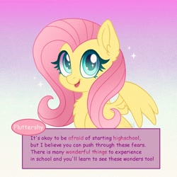 Size: 1500x1500 | Tagged: safe, artist:faelingmagic, imported from derpibooru, fluttershy, pegasus, pony, chest fluff, encouragement, female, gradient background, mare, motivation, positive ponies, solo