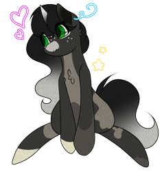 Size: 808x845 | Tagged: safe, artist:gnocchicavearts, imported from derpibooru, oc, oc only, oc:obsidian limelight, crystal pony, pony, unicorn, :3, countershading, floating heart, heart, horn, looking to the left, simple background, solo, transparent background