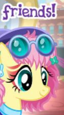 Size: 126x225 | Tagged: safe, imported from derpibooru, fluttershy, pony, 80's fashion, cropped, english, gameloft, hoofgazer fluttershy, meme, my little pony: magic princess, picture for breezies, retro fluttershy, solo, text, wow! glimmer