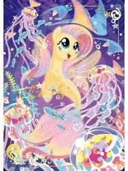 Size: 1080x1440 | Tagged: safe, imported from derpibooru, fluttershy, pony, seapony (g4), series:卡游辉月六, my little pony: the movie, bubble, card, coral, cute, dorsal fin, english, female, fin, fin wings, fins, fish tail, flowing mane, flowing tail, happy, kayou, mare, merchandise, ocean, official, open mouth, open smile, pearl, seaponified, seapony fluttershy, seaquestria, seashell, seaweed, smiling, solo, sparkles, species swap, spread wings, swimming, tail, text, trading card, underwater, water, wings