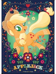 Size: 1080x1440 | Tagged: safe, imported from derpibooru, applejack, pony, series:卡游辉月六, applejack's hat, card, cowboy hat, english, female, hat, kayou, merchandise, official, solo, text, trading card