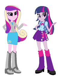 Size: 477x597 | Tagged: safe, artist:clonetropsrule344, artist:selenaede, imported from derpibooru, princess cadance, twilight sparkle, equestria girls, boots, clothes, duo, duo female, eqg promo pose set, female, high heel boots, shirt, shoes, simple background, sisters-in-law, skirt, white background