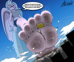 Size: 2715x2250 | Tagged: safe, artist:az12lol, imported from derpibooru, silverstream, anthro, classical hippogriff, hippogriff, plantigrade anthro, barefoot, barefooting, big feet, city, cityscape, crush fetish, crushed, crushing, dirt, dirty, dirty feet, feet, female, fetish, foot fetish, foot focus, giant hippogriff, giant/macro hippogriff, giantess, implied human, jewelry, macro, macro/micro, mega giant, nail polish, ring, soles, solo, stomp, stomping, sweat, sweaty feet, toe ring, toenail polish, toenails, toes, underfoot