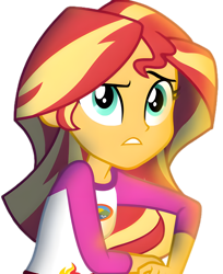 Size: 1804x2212 | Tagged: safe, edit, edited screencap, imported from derpibooru, screencap, sunset shimmer, human, equestria girls, background removed, camp everfree logo, camp everfree outfits, campfire, clothes, cute, ears, eyebrows, eyelashes, female, hair, lighting, my little pony equestria girls: legend of everfree, nose, not a vector, raised eyebrow, shadow, shirt, simple background, solo, teeth, transparent background, turquoise eyes