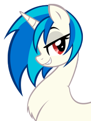 Size: 4500x6000 | Tagged: safe, artist:fluffomaru, artist:internationaltck, imported from derpibooru, dj pon-3, vinyl scratch, pony, unicorn, 2012, chest fluff, horn, lidded eyes, red eyes, simple background, smiling, solo, transparent background, vector, wrong eye color