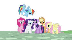 Size: 3840x2160 | Tagged: safe, derpibooru exclusive, imported from derpibooru, applejack, fluttershy, pinkie pie, rainbow dash, rarity, twilight sparkle, earth pony, pegasus, pony, unicorn, friendship is magic, .svg available, 4k, adobe illustrator, high res, horn, mane six, ponyville, simple background, transparent background, unicorn twilight, vector