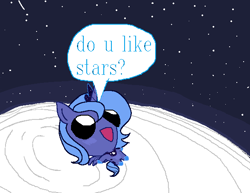 Size: 588x454 | Tagged: safe, artist:daily_rarity, imported from derpibooru, princess luna, alicorn, pony, do u like stars?, female, lonely, mare, meme, moon, open mouth, ponified meme, s1 luna, solo, space, stars