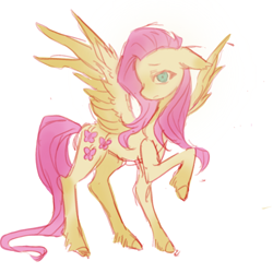 Size: 1080x1080 | Tagged: safe, artist:han9772786, imported from derpibooru, fluttershy, pegasus, pony, blue eyes, female, full body, mare, pink mane, raised hoof, simple background, sketchy, solo, white background, yellow coat