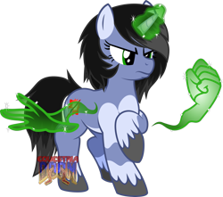 Size: 2915x2580 | Tagged: safe, artist:isaac_pony, imported from derpibooru, oc, oc only, oc:shainer shrapnel shock, pony, unicorn, angry, aura, cutie mark, doom equestria, equestria doom, female, hand, horn, logo, magic, magic aura, magic hands, show accurate, simple background, solo, transparent background, vector