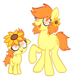 Size: 1620x1671 | Tagged: safe, artist:fillyfool, imported from derpibooru, oc, oc only, oc:thursday, earth pony, pony, female, filly, flower, flower in hair, foal, mare, raised hoof, simple background, sunflower, swirly eyes, transparent background