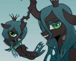 Size: 2689x2177 | Tagged: safe, artist:nimingxiwang168, imported from derpibooru, queen chrysalis, changeling, changeling queen, bust, chibi, female, full body, gradient background, smiling, solo