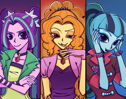 Size: 2613x2048 | Tagged: safe, artist:nimingxiwang168, imported from derpibooru, adagio dazzle, aria blaze, sonata dusk, human, equestria girls, female, half body, humanized, smiling, the dazzlings, trio, trio female