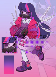 Size: 1936x2642 | Tagged: safe, artist:nimingxiwang168, imported from derpibooru, twilight sparkle, human, equestria girls, cyberpunk, full body, gradient background, humanized, reference sheet, solo