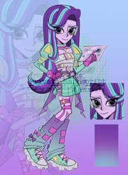 Size: 1936x2642 | Tagged: safe, artist:nimingxiwang168, imported from derpibooru, starlight glimmer, human, equestria girls, abstract background, alternate clothes, clothes, full body, gradient background, humanized, reference sheet, solo