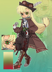 Size: 1936x2642 | Tagged: safe, artist:nimingxiwang168, imported from derpibooru, applejack, human, equestria girls, abstract background, alternate clothes, clothes, full body, gradient background, humanized, reference sheet, solo, steampunk